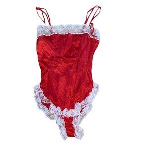 Sexy 1970s Vintage Lingerie Teddy Romper Red/White Lace NWT Jennifer Dale